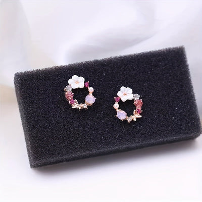 Fioralba - Stud earrings with floral motif and gemstone accents