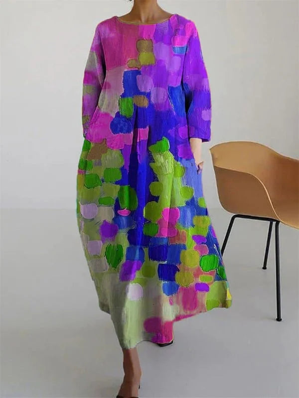 Lässiges Kleid mit Ölkunst-Flory-Print für Damen 