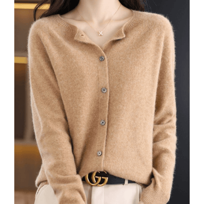 Pure Merino Wool-like Ladies O-neck Cardigan Cashmere-like Sweater