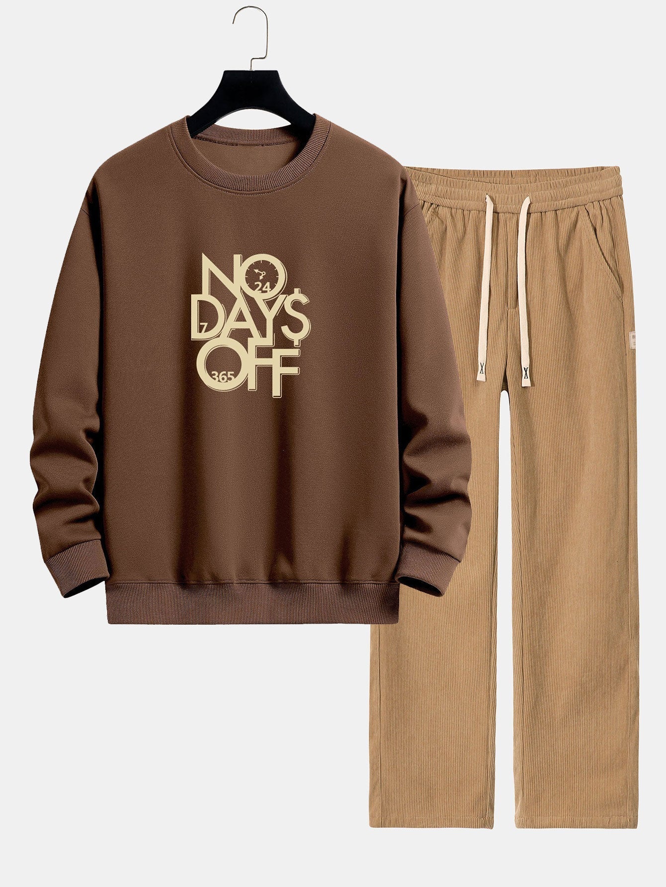 No Days Off Print Relax Fit Sweatshirt & Straight Leg Corduroy Pants