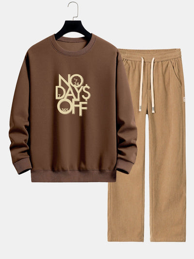No Days Off Print Relax Fit Sweatshirt & Straight Leg Corduroy Pants