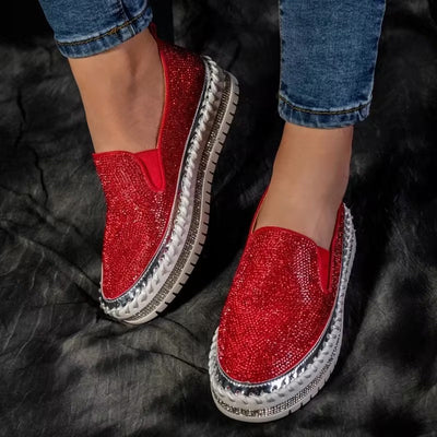 Liveli - Women Rhinestone Platform Breathable Slip-on Shoes