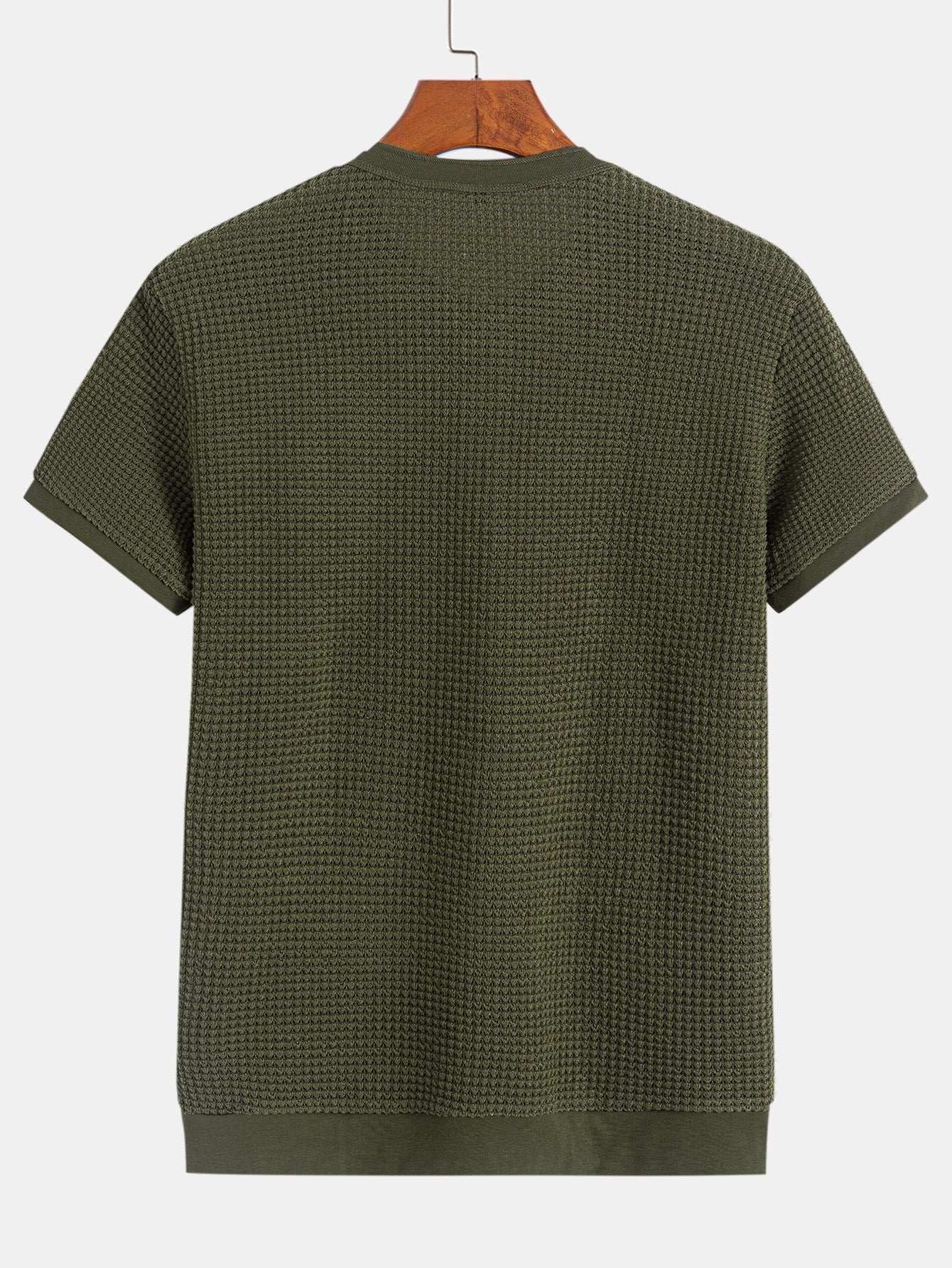 Henley Neck Textured Ribbed Hem T-Shirt