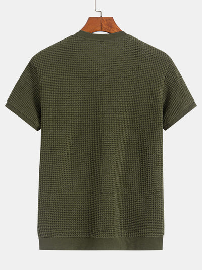 Henley Neck Textured Ribbed Hem T-Shirt