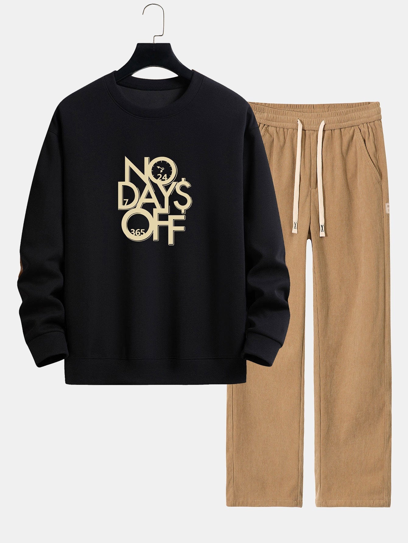 No Days Off Print Relax Fit Sweatshirt & Straight Leg Corduroy Pants
