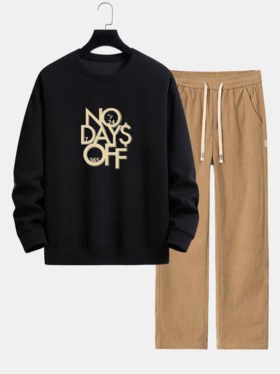 No Days Off Print Relax Fit Sweatshirt & Straight Leg Corduroy Pants