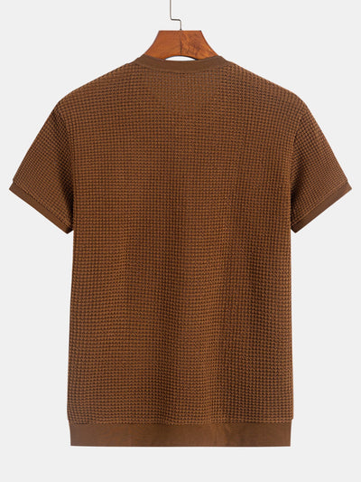 Henley Neck Textured Ribbed Hem T-Shirt