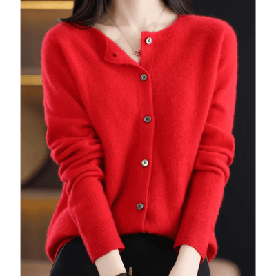 Pure Merino Wool-like Ladies O-neck Cardigan Cashmere-like Sweater