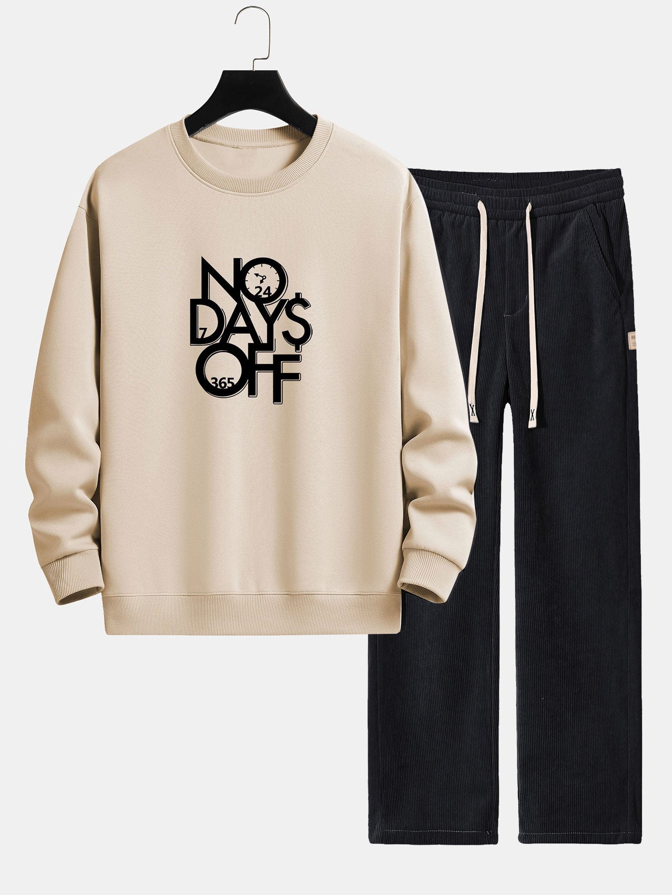 No Days Off Print Relax Fit Sweatshirt & Straight Leg Corduroy Pants