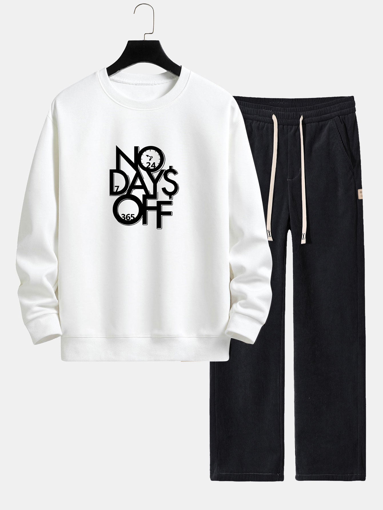 No Days Off Print Relax Fit Sweatshirt & Straight Leg Corduroy Pants