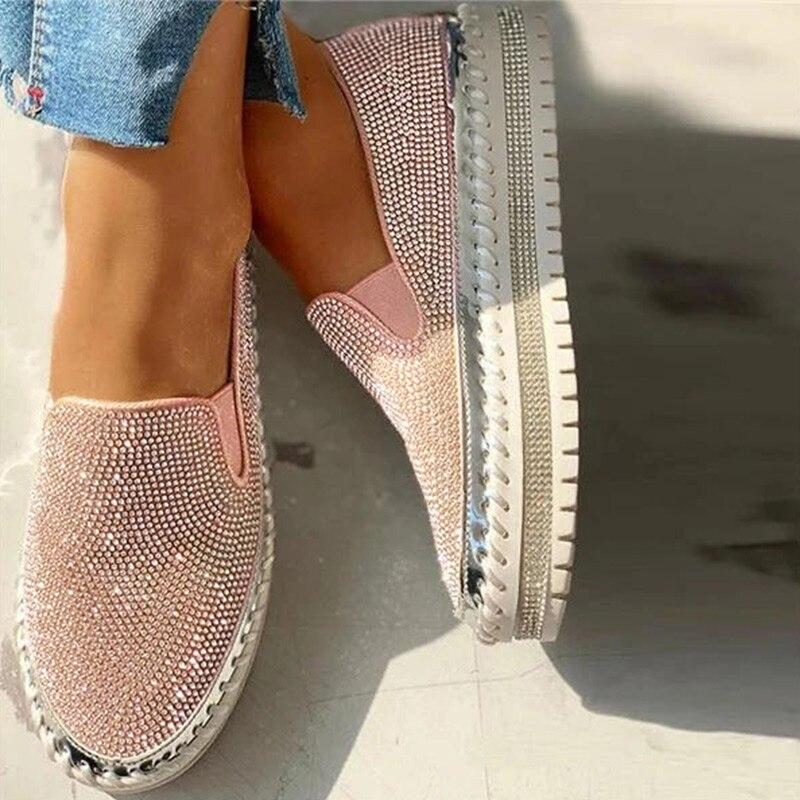 Liveli - Women Rhinestone Platform Breathable Slip-on Shoes