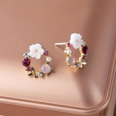 Fioralba - Stud earrings with floral motif and gemstone accents