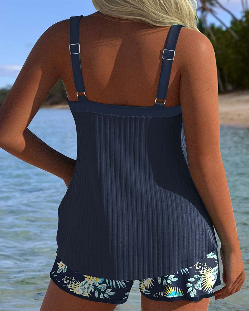Liveli® | Striped Tankini with Two-Piece Beach Shorts