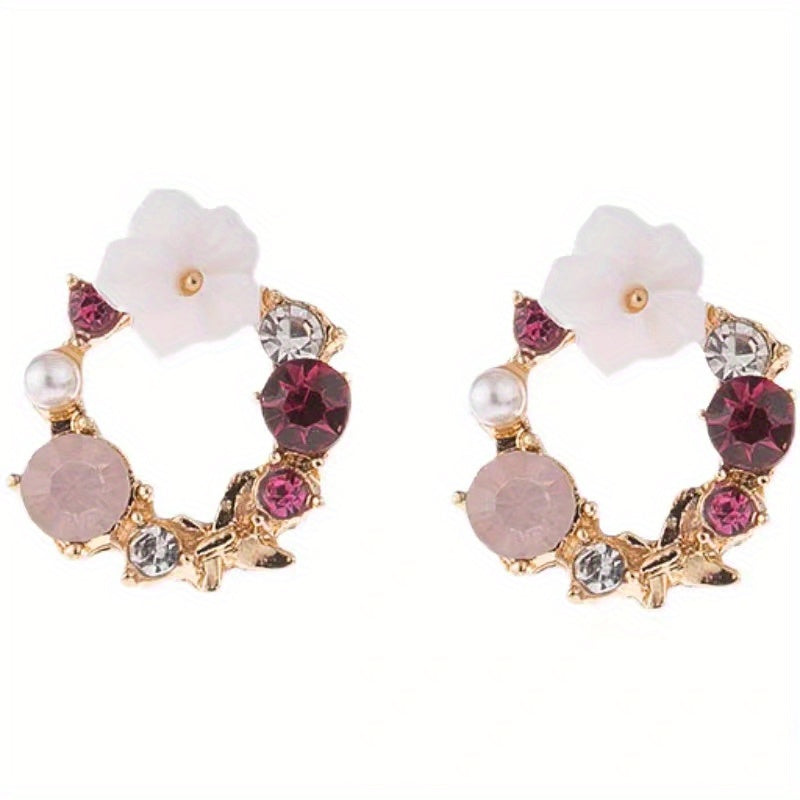 Fioralba - Stud earrings with floral motif and gemstone accents