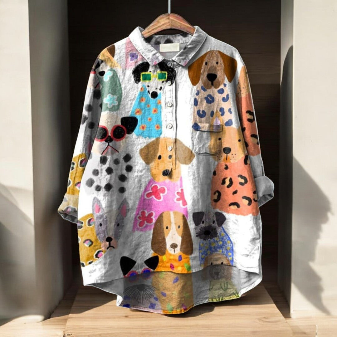 Isabelle | Exclusive Women's Blouse with Dog Print