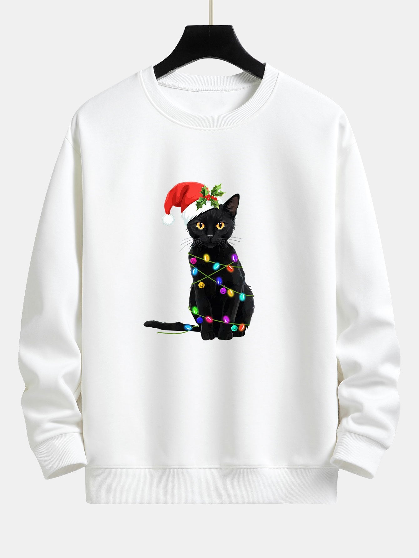 Christmas Lights Cat Print Relax Fit Sweatshirt