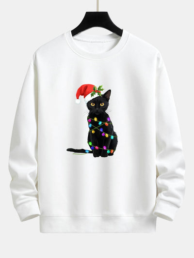 Christmas Lights Cat Print Relax Fit Sweatshirt