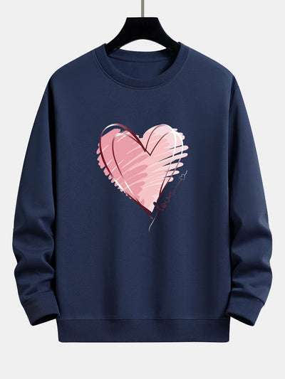 Doodle Heart Print Relax Fit Sweatshirt