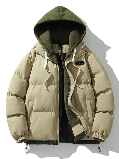 Contrast Zip Up Hooded Puffer Coat