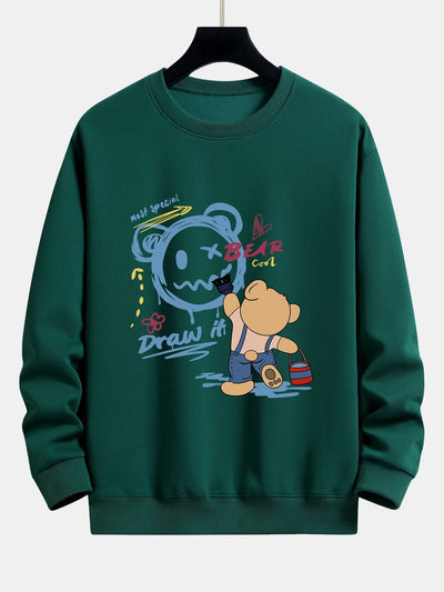 Graffiti Bear Print Relax Fit Sweatshirt
