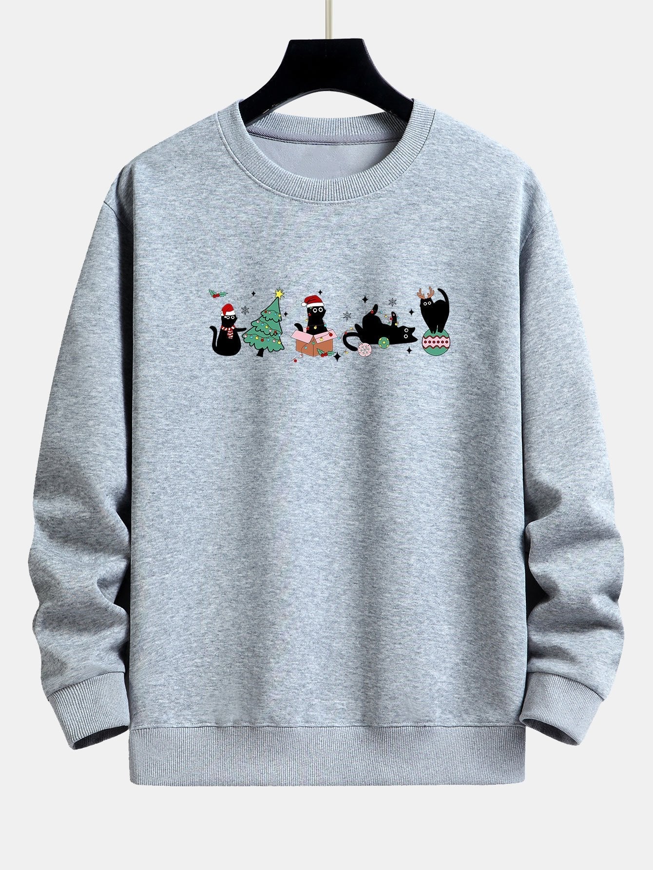 Christmas Black Cat Print Relax Fit Sweatshirt
