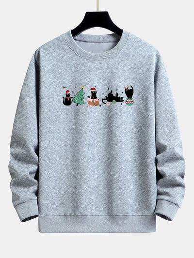 Christmas Black Cat Print Relax Fit Sweatshirt