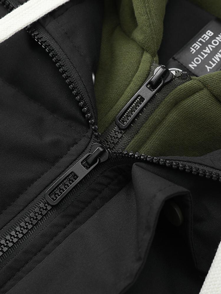 Contrast Zip Up Hooded Puffer Coat