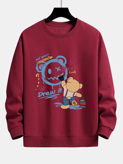 Graffiti Bear Print Relax Fit Sweatshirt