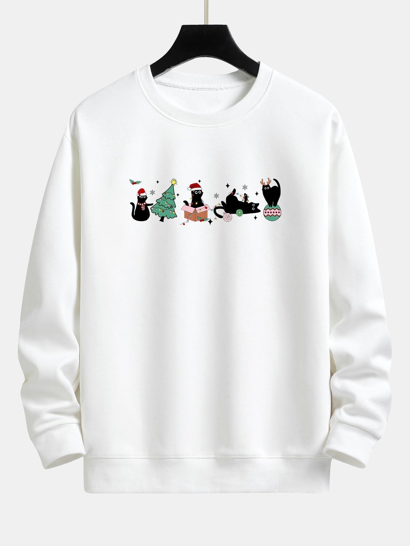 Christmas Black Cat Print Relax Fit Sweatshirt