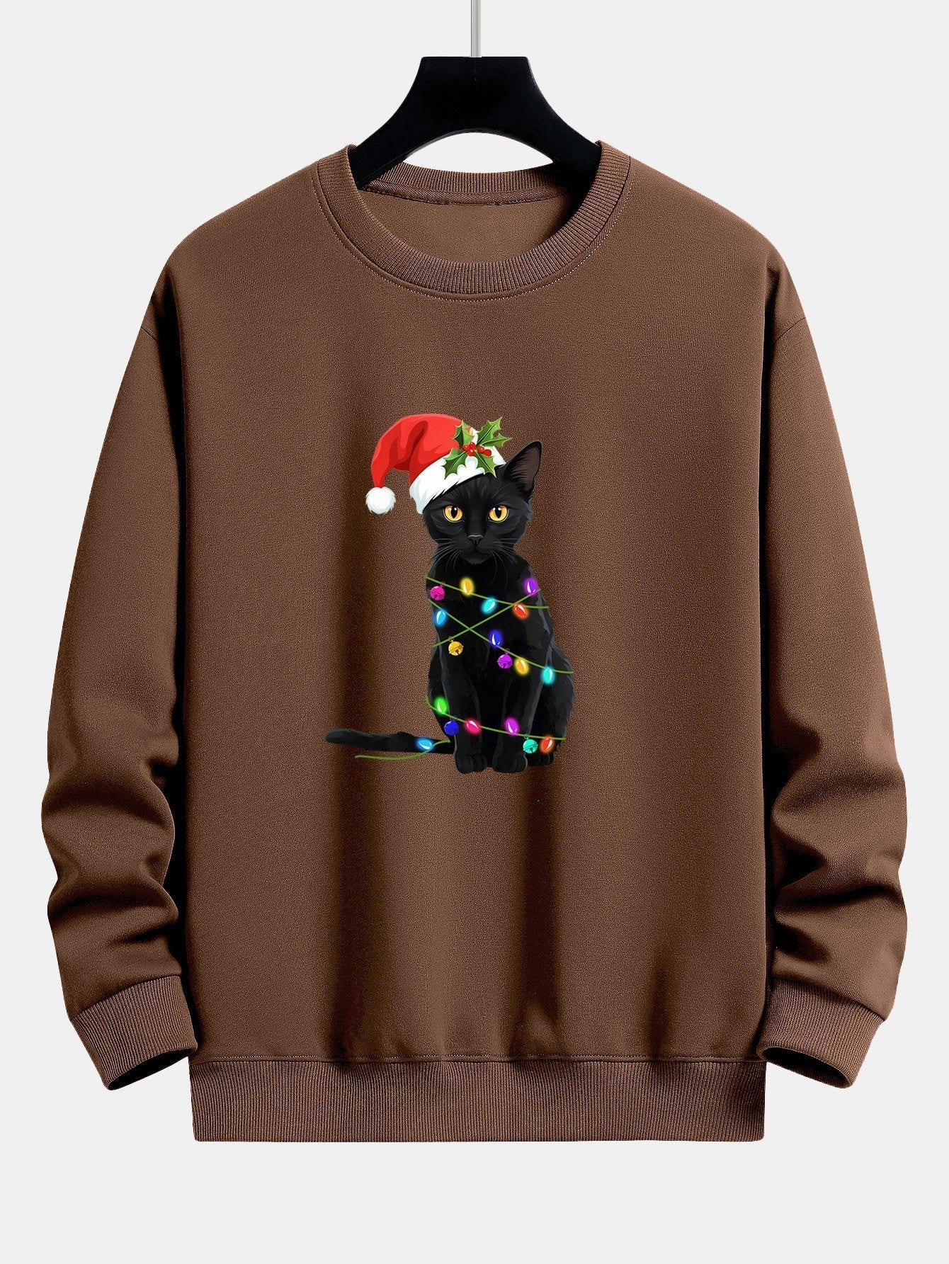 Christmas Lights Cat Print Relax Fit Sweatshirt