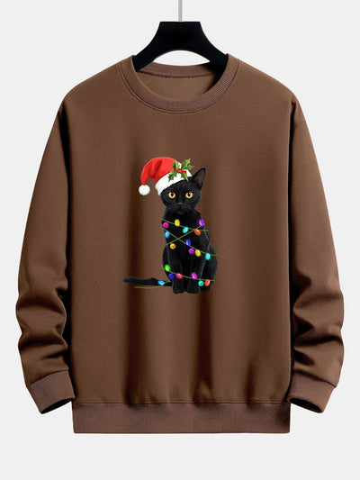 Christmas Lights Cat Print Relax Fit Sweatshirt