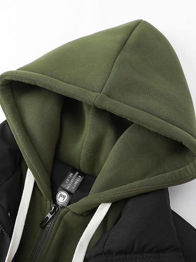 Contrast Zip Up Hooded Puffer Coat