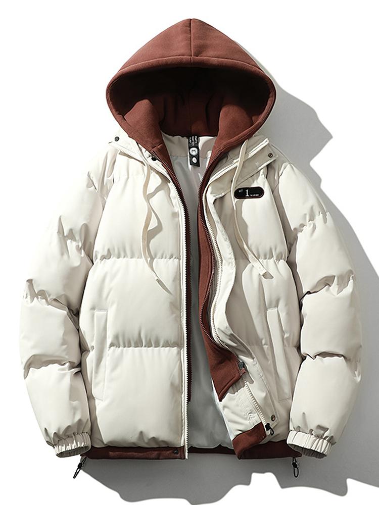 Contrast Zip Up Hooded Puffer Coat