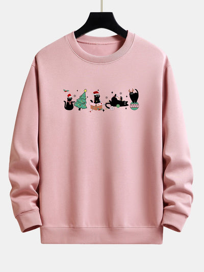 Christmas Black Cat Print Relax Fit Sweatshirt