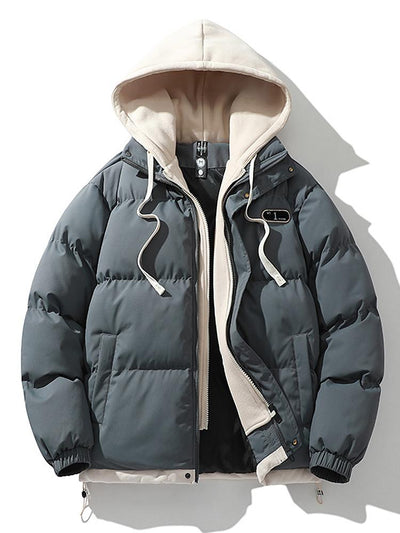 Contrast Zip Up Hooded Puffer Coat