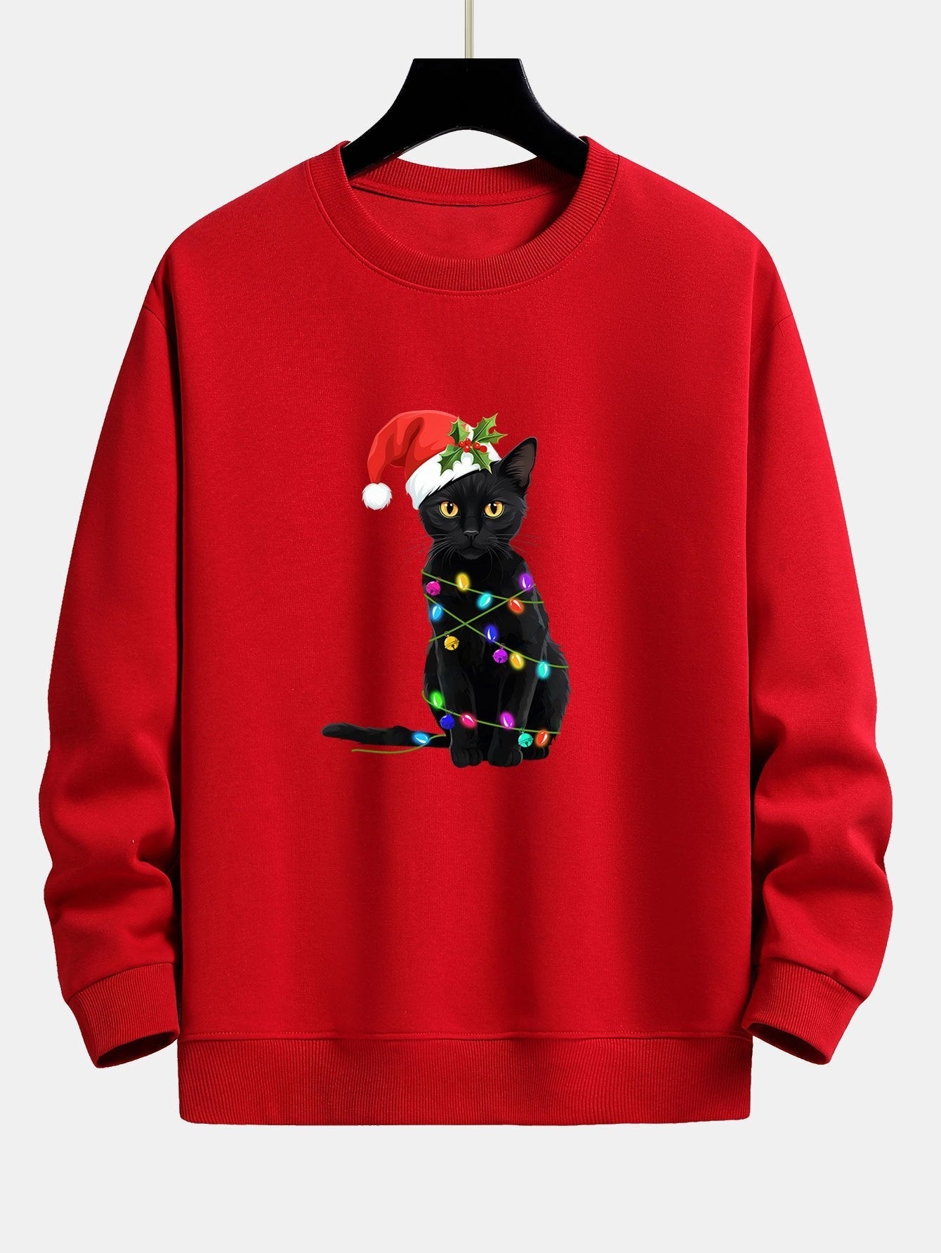 Christmas Lights Cat Print Relax Fit Sweatshirt