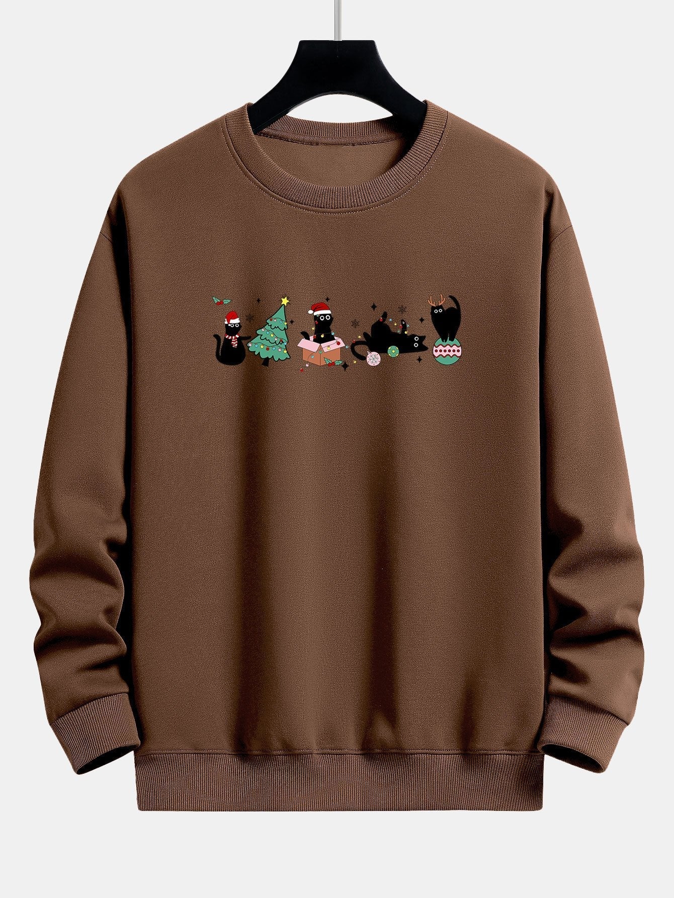 Christmas Black Cat Print Relax Fit Sweatshirt