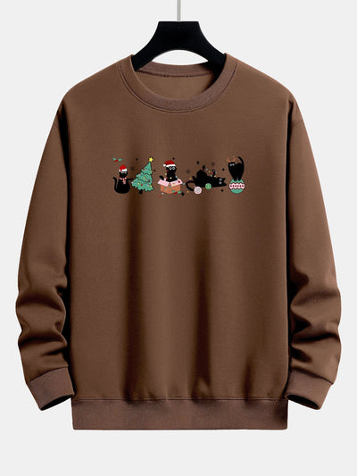 Christmas Black Cat Print Relax Fit Sweatshirt