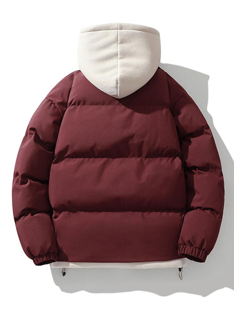 Contrast Zip Up Hooded Puffer Coat