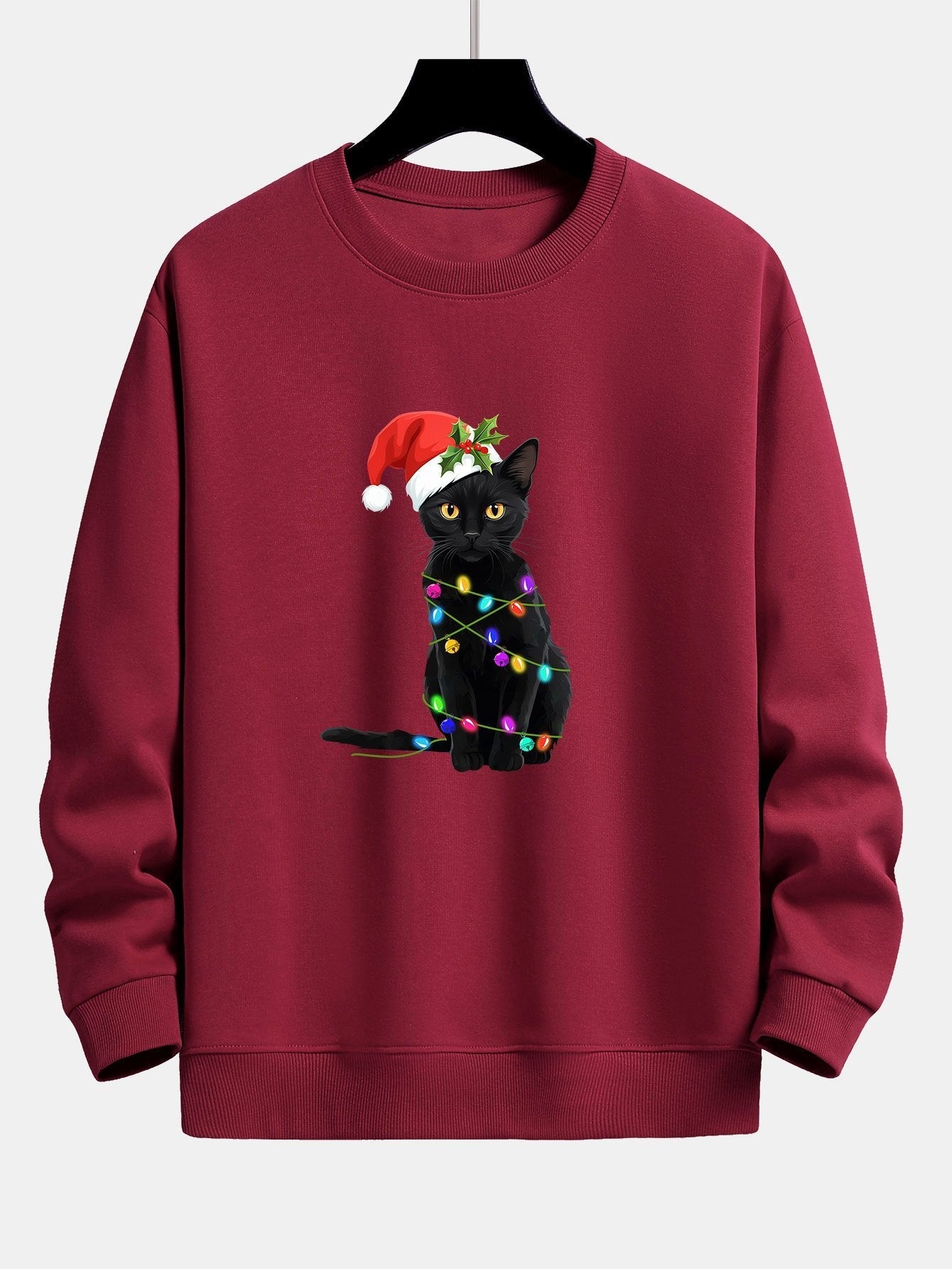 Christmas Lights Cat Print Relax Fit Sweatshirt