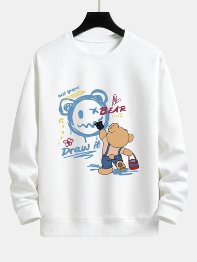 Graffiti Bear Print Relax Fit Sweatshirt