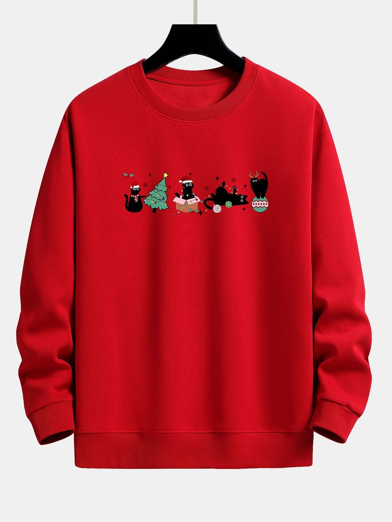 Christmas Black Cat Print Relax Fit Sweatshirt