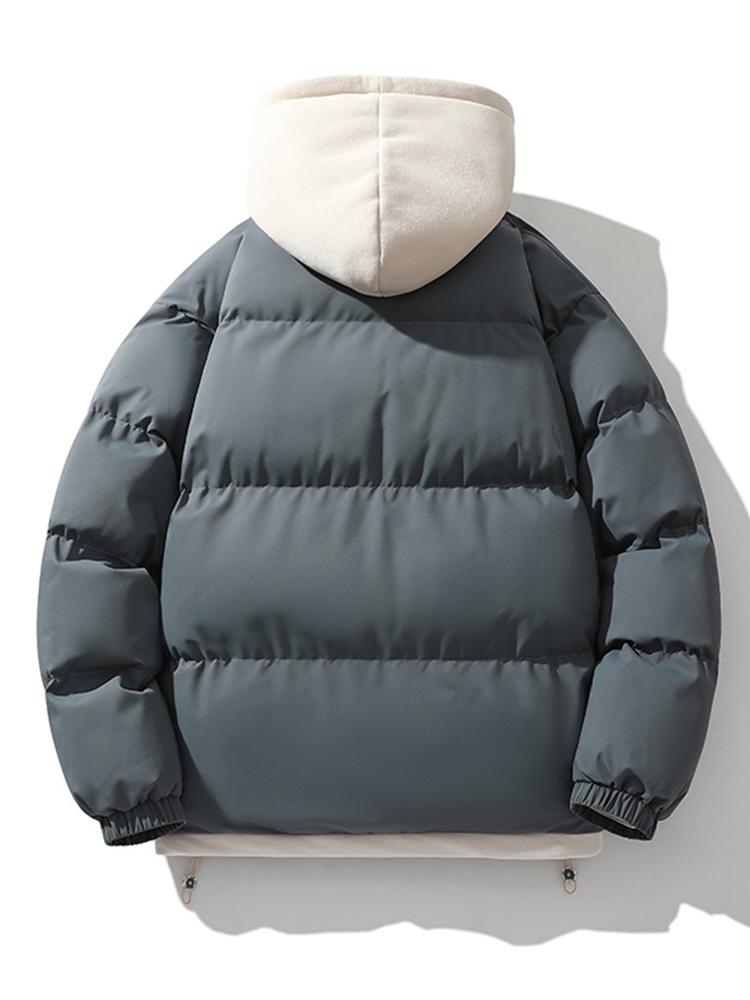 Contrast Zip Up Hooded Puffer Coat