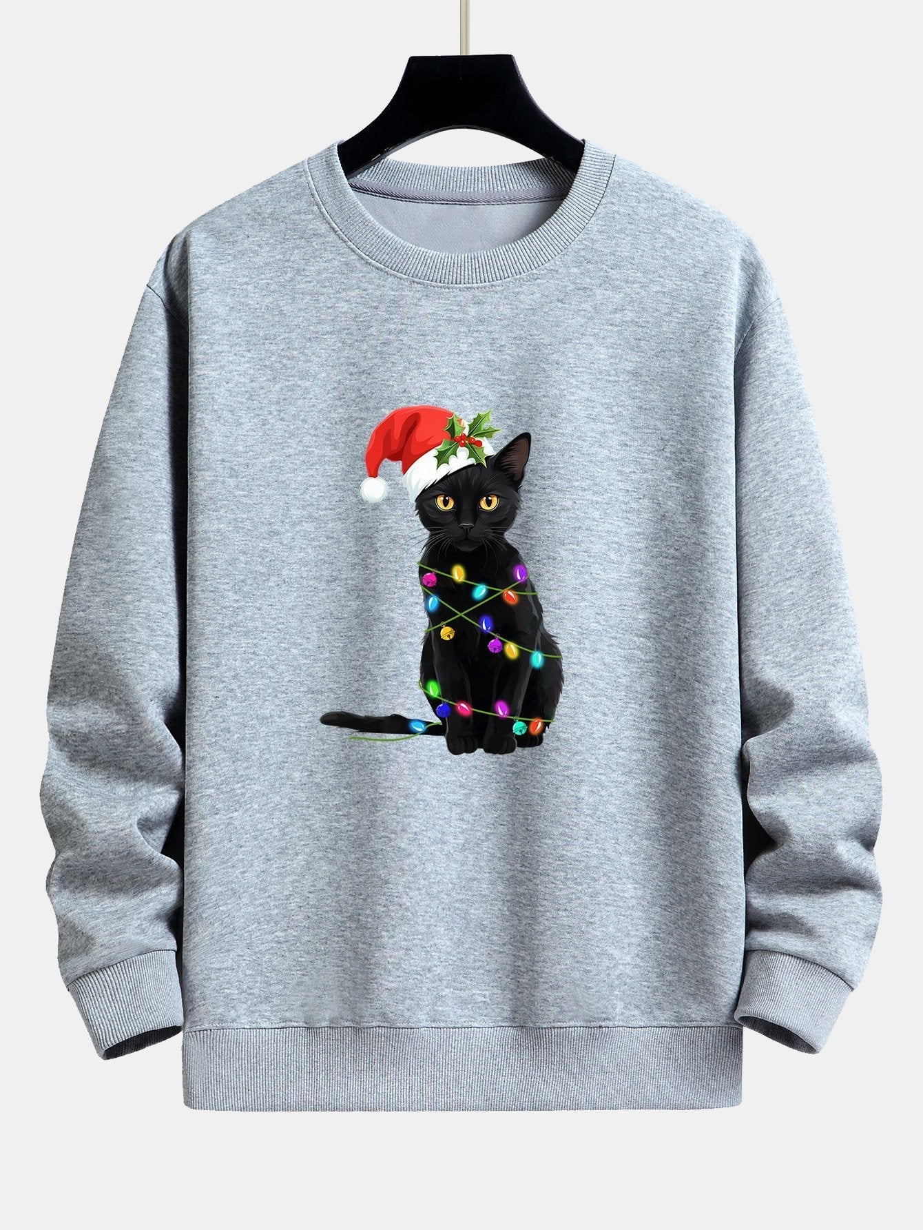 Christmas Lights Cat Print Relax Fit Sweatshirt