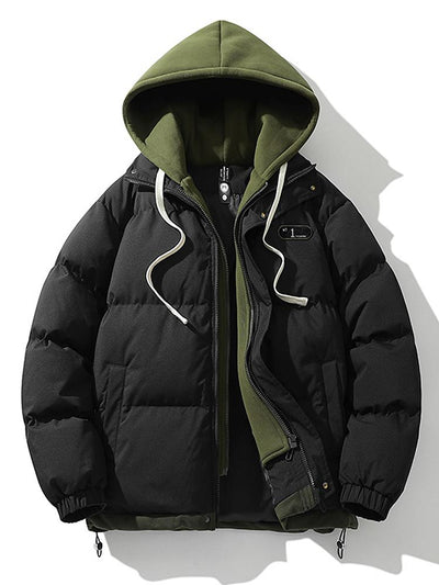 Contrast Zip Up Hooded Puffer Coat