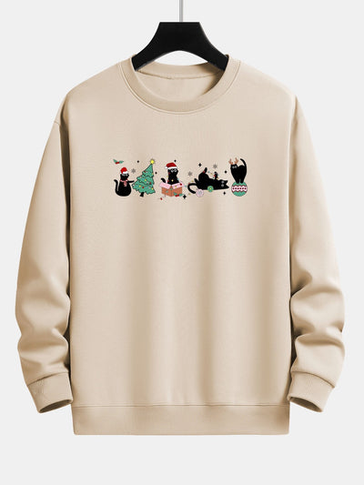 Christmas Black Cat Print Relax Fit Sweatshirt