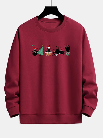 Christmas Black Cat Print Relax Fit Sweatshirt