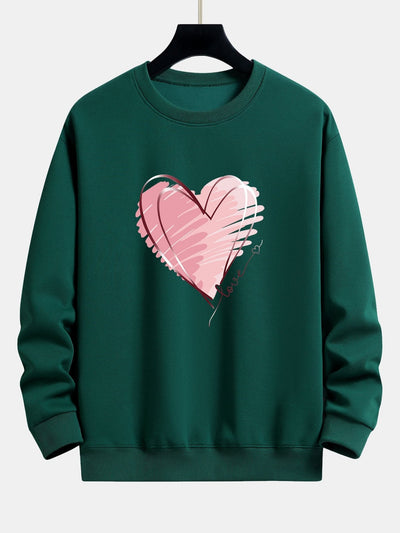 Doodle Heart Print Relax Fit Sweatshirt