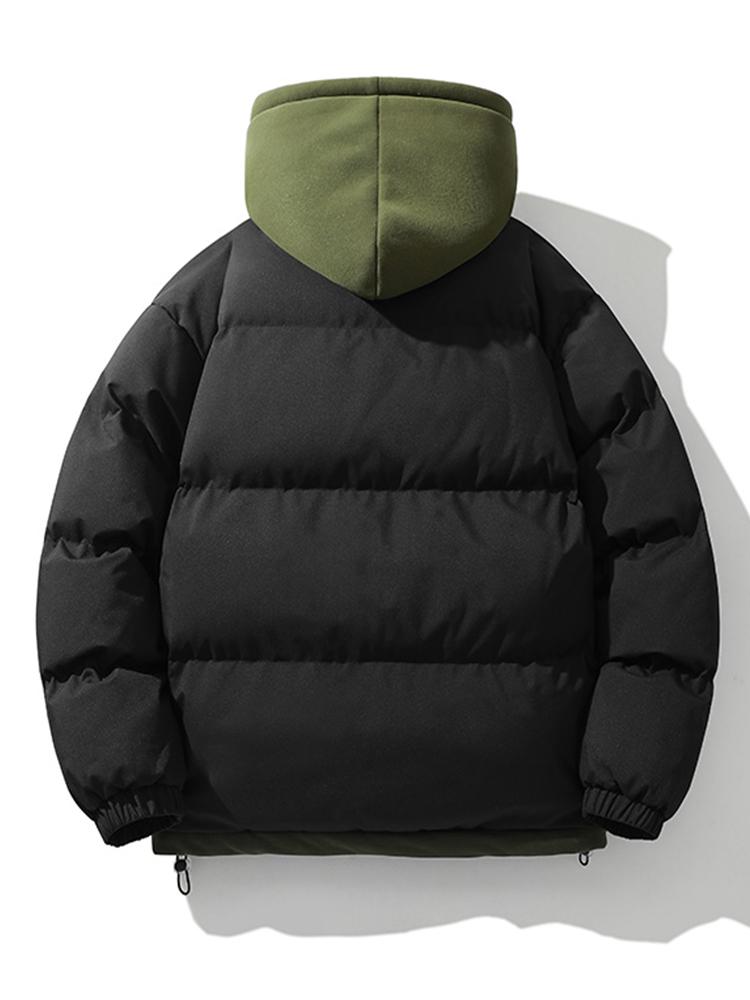 Contrast Zip Up Hooded Puffer Coat