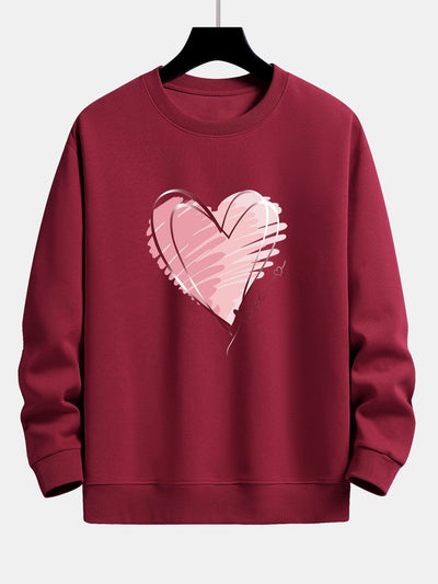 Doodle Heart Print Relax Fit Sweatshirt